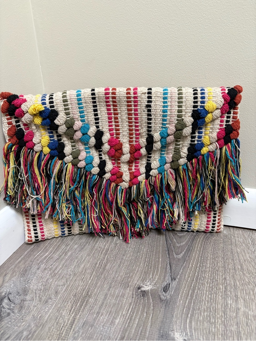 Sondra Roberts Multi Colored New Boho Woven Tassel Clutch
